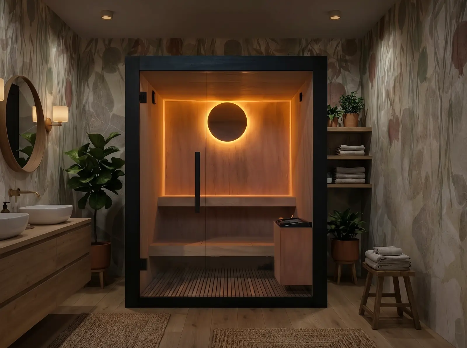 Moon in bagno con carta parati